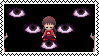 A stamp of Madotsuki standing around eyes on the floor.